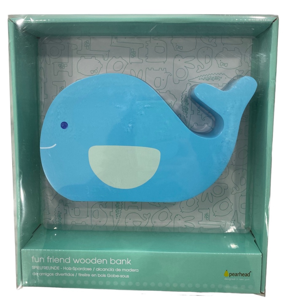 Blue Whale Wooden Piggy Bank from Pearhead. New in box